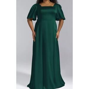 AW BRIDAL sz 22 3X hunter green Etta satin formal bridesmaid maxi dress NEW b52
